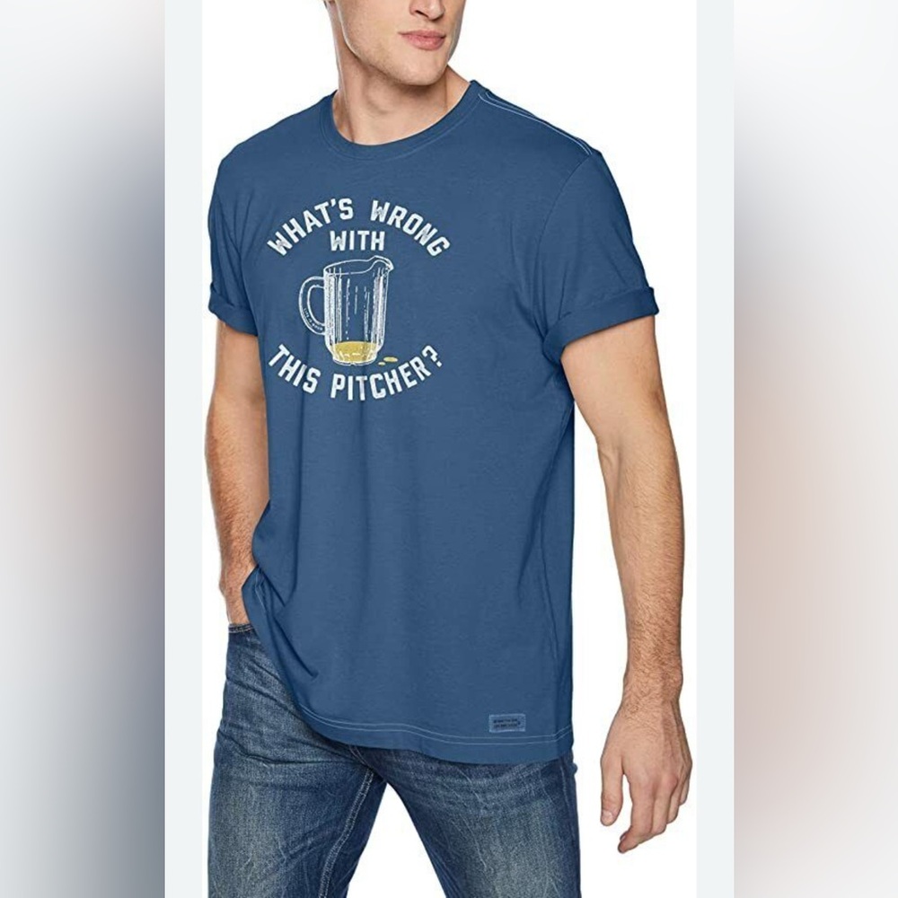 Life is Good Graphic T Shirt Whats Wrong With This Pitcher Crusher Sz M Mens